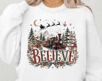 Believe Christmas Embroidered Sweatshirt, Christmas Believe Shirt, Christmas Party Shirt, Christmas Family Shirt, Believe Sweatshirt