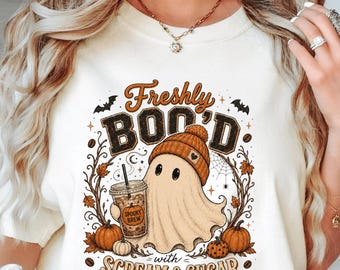 Comfort Colors Halloween Coffee Shirt, Freshly Boo’d Gift, Spooky Season Tee