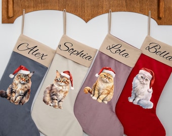 Medias navideñas personalizadas para gatos con nombre, medias navideñas de terciopelo personalizadas, medias navideñas para mascotas, medias navideñas de terciopelo para gatos