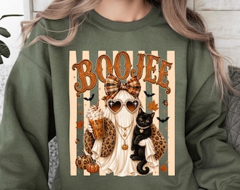 Boo-Jee Ghost Sweatshirt, Leopard Ghost Tee, Ghost Coffee Shirt, Funny Fall Shirt, Ghost Tee, Girly Halloween Gift, Boojee Shirt