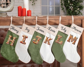 Custom Letter Velvet Stocking with Name, Personalized Christmas Stocking, Holiday Decor, Monogram Gift Stocking or Bone