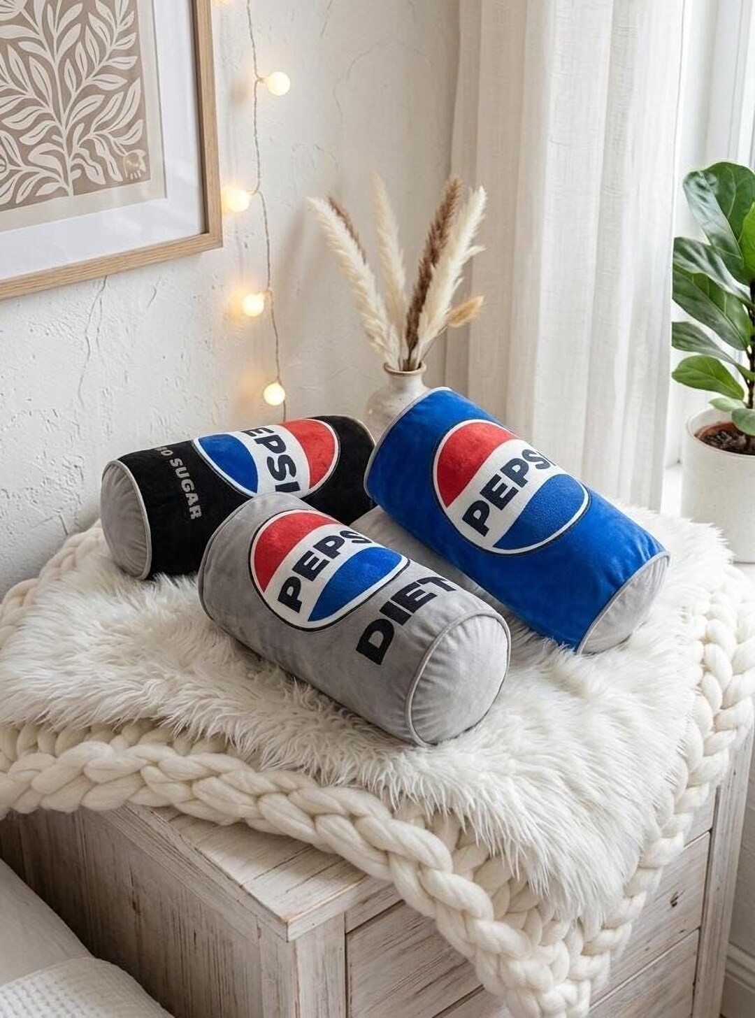 Diet Pepsi Pillow - Velvet Bolster Throw - Plush Blue Accent, Quirky ...