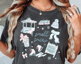 Comfort Colors "I Smell Snow" Christmas Shirt, Winter Graphic Tee