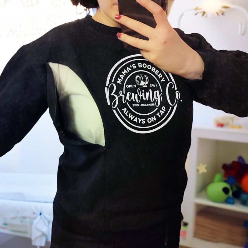 Breastfeeding Brewery Sweatshirt, Mama Boobery Brewing Co. Breastfeeding Sweatshirt, Breastfeeding Clothing, Mama Apparel, Pregnancy Clothes image 1