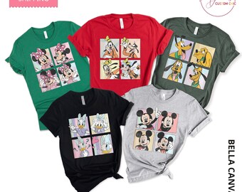 Camiseta retro de personajes de Disney, camiseta de Mickey, Minnie, Donald, Daisy, Goofy y Pluto, camiseta con estampado de dibujos animados vintage, camiseta para vacaciones familiares en Disney.