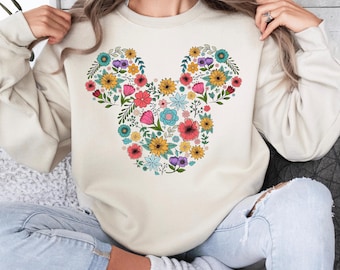 Floral Mickey Head Sweatshirt, Cozy Disney Family Sweater, Vintage Mickey Pullover, Comfort Colors Disney Crewneck