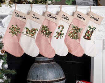 Personalized Christmas Velvet Stocking, Family Holiday Decor