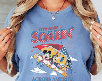 Soarin' Across America Disney Shirt, USA 250 Celebration Tee, Mickey & Friends Patriotic Shirt, Epcot World Showcase Vacation Tee