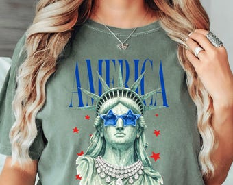 Statue of Liberty Comfort Colors Shirt, USA 250th Anniversary Tee, Patriotic Summer Graphic Shirt, 4th of July America Bling Tee