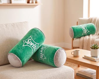 Sprite Velvet Bolster Pillow – Retro Green Accent Cushion, Soda Inspired Decor
