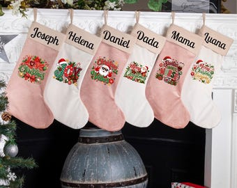 Personalized Christmas Stockings Luxury Stocking Applique 3D Stocking with Name Embroidery Plush Stocking for Family Gift Holiday Decoration