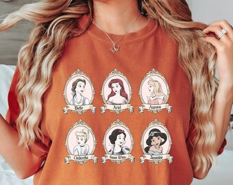Vintage Disney Princess Shirt, Cinderella Snow White Ariel Belle Rapunzel Jasmine Anna Tee, Disney Girl Trip Shirt