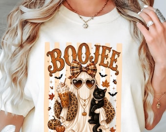 Comfort Colors® Boo-Jee Ghost Shirt, Leopard Ghost Tee, Ghost Coffee Shirt, Funny Fall Shirt, Ghost Tee, Girly Halloween Gift, Boojee Shirt