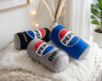 Diet Pepsi Pillow - Velvet Bolster Throw - Plush Blue Accent, Quirky Home Decor, Gift For Pepsi Coke Fans