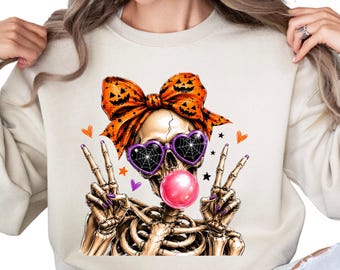 Dancing Skeleton Halloween Sweatshirt Spooky Season Vintage Pumpkin Sweater Retro Funny Halloween Pullover Autumn Fall Leaves Crewneck