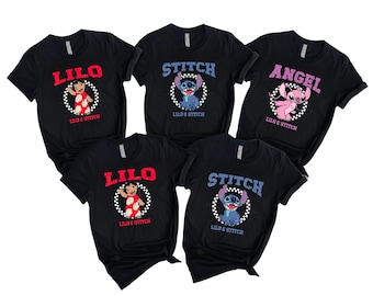 Koszulka retro z nadrukiem Lilo Stitch, koszulka Disney Family Vacation 2026, koszulka Nani Pleakley Angel Matching Shirt, koszulka grupowa Disney Trip z Tygrysem Kangą Lumpy