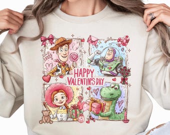 Bluza z nadrukiem "Toy Story Valentine", prezent na Walentynki, koszulka z motywem podróży Disneya, sweter z postaciami z filmu "Toy Story", koszulka XOXO