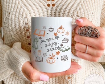 Pumpkins Pages Peace Autumn Mug Book Club Gift Book Mug Fall Mug Book Lover Mug Bookish Merch Teacher Mug Fall Coffee Mug Thanksgiving Mug