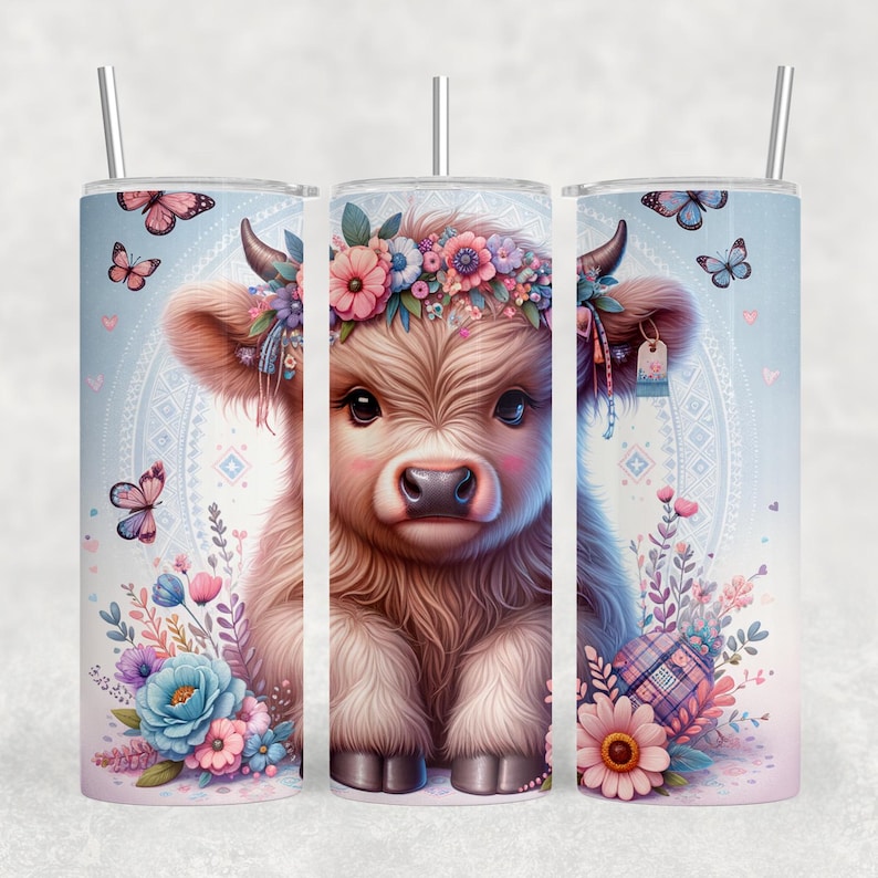 Cute Baby Highland Cow Tumbler Wrap 20 Oz Skinny Tumbler Sublimation ...