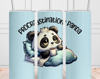 Panda Tumbler Wrap, Panda Tumbler PNG, Panda Tumbler Design, Procrastination Panda Tumbler PNG, Sleepy Panda 20oz Skinny Tumbler Wrap