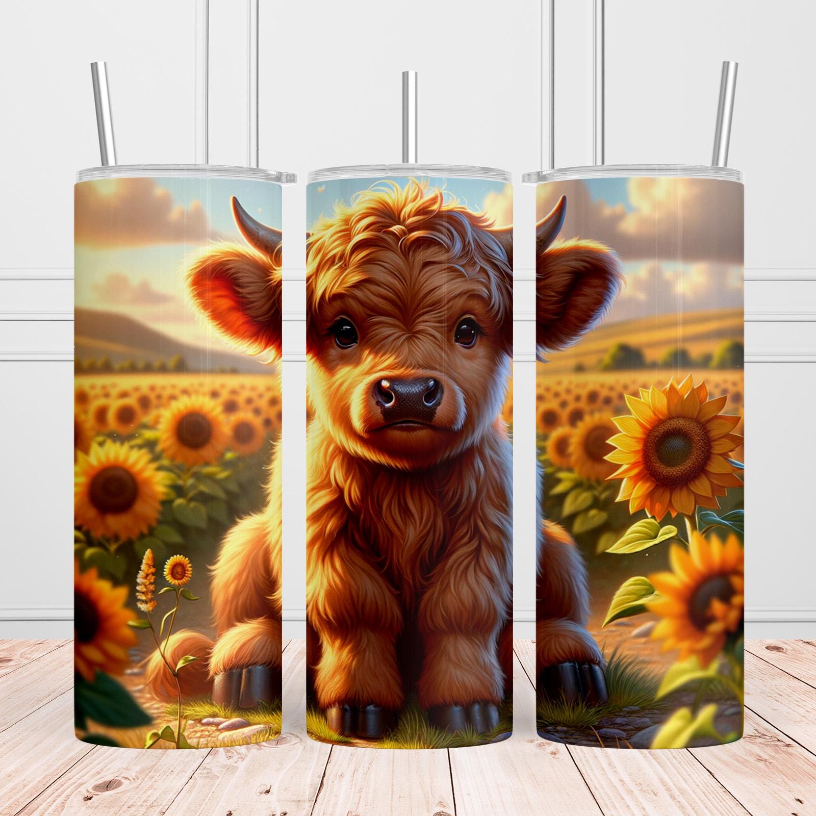 Sunflower Baby Highland Cow Tumbler Wrap 20 Oz Skinny Tumbler ...