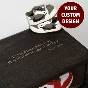 CUSTOM QUOTE Wooden Walnut Sneaker Box, Personalized Gift For Sneakerhead, Shoe Display, Christmas Gift Idea