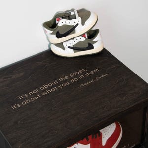 Engraved Sneaker Box with Michael Jordan Quote, Wooden Display Case for Shoes, Gift for Sneakerhead, Rustic Boho Decor