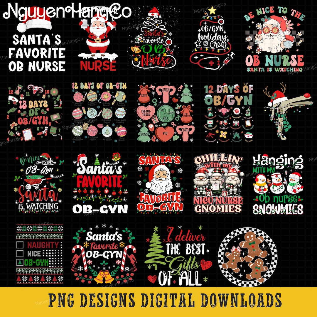 20 OBGYN Christmas Png Bundle, 12 Days of OBGYN, Obstetrician ...