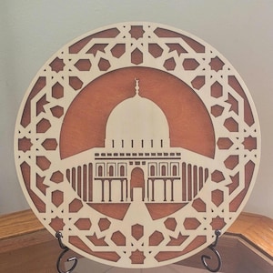 jerusalem Wooden Art  –Palestinian Decor Gift/Handmade Al-Quds Decor with free  kufiya mug