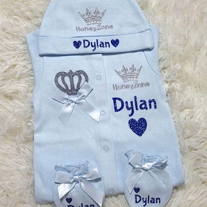 Personalized Baby Boy Coming Home Outfit: Crown Cotton Set