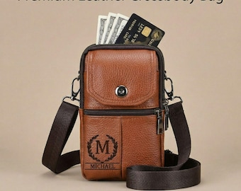 Bolso bandolera de piel auténtica, bandolera unisex para el pecho, ideal para viajes y uso diario.