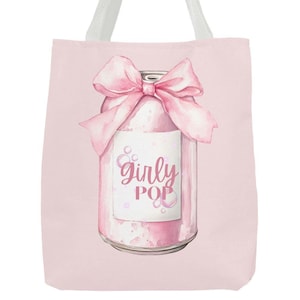 Girly Pop Tote Bag, Coquette Style, Cute Gift for Her, Everyday Pink Bow, Gifts for Teens - Reusable Shopping Bag, Cute Girly School Tote