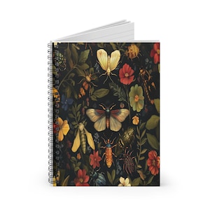 Floral Insect Spiral Notebook - Ruled Line, Nature Lovers Journal, Botanical Diary, Gift for Artists, Floral Decor, Gifts for Her