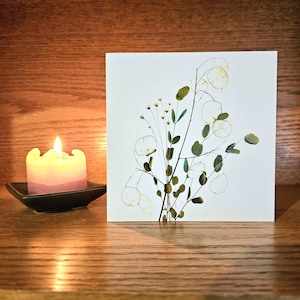 Dried Botanical Dreamcatcher Card | Eucalyptus, Silver Dollar, & Hill Flowers | Okanagan Floral Photography | Cards By Susan