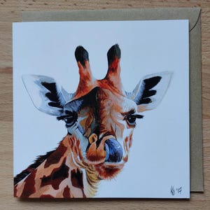 Cartão de felicitações de girafa // cartão de aniversário de girafa única impressão de pintura acrílica
