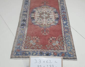 3x6 Rug,3x6 Vintage Turkish Rug,Handwoven Wool Oushak Rug, 3x6 Kitchen Livingroom Bedroom Entry Rug,Soft Area Rug,Floor Carpet,Anatolian Rug
