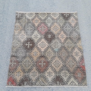 4x4 Square Vintge Turkish Rug,Small Rug,Brown, Beige Rug,4x4 Small Bathroom, Doormat ,Kitchen Rug,Wool Rug,Housewarming Gift Rug,3.8x4.0 Ft