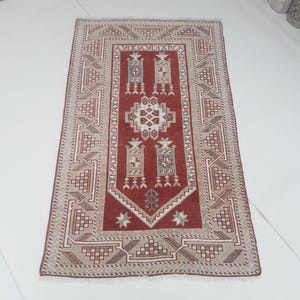 Vintage Turkish Oushak Rug: 3x5 Handmade Wool Anatolian Rug