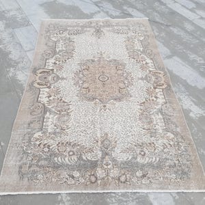 Vintage Oushak Rug 5x8: Handwoven Turkish Wool Anatolian Rug