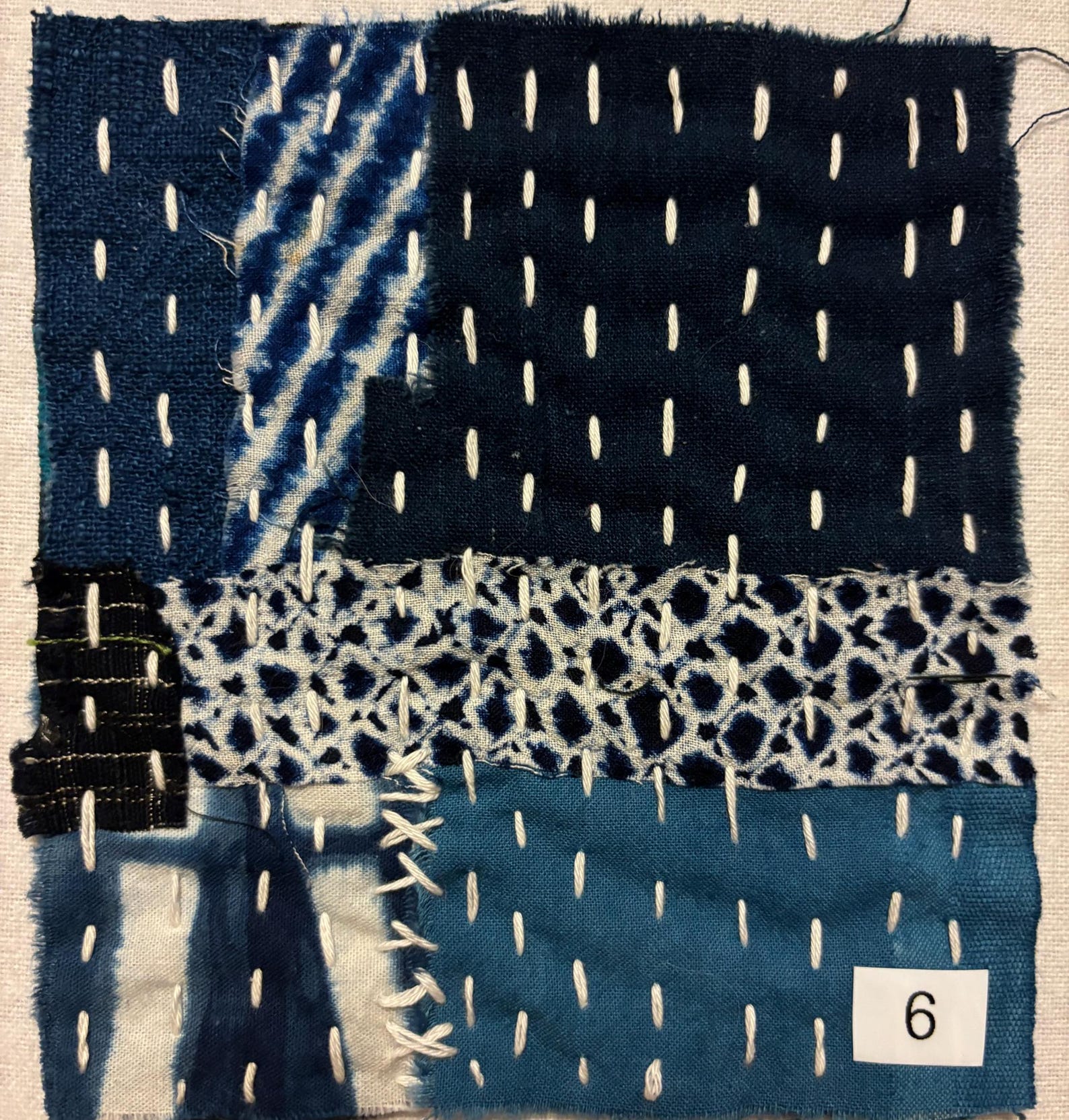 Boro Patches, Unique 18, Indigo Blue and White With Circle Patterns