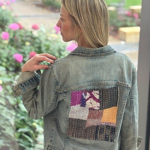 Denim Jean Jacket with Boro Patch and Sashiko Stitching