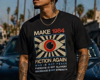 Camiseta de hombre en liquidación, modelo 1984, color negro, talla M.