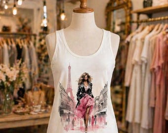 Camiseta sin mangas Paris Chic para mujer – Camiseta sin mangas de moda para el verano – Estilo Torre Eiffel – Camiseta sin mangas con estampado gráfico para mujer – Elegante conjunto de verano