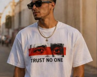 LIQUIDACIÓN de camisetas para hombre. No confíes en nadie, ni en blanco ni en negro, talla M.
