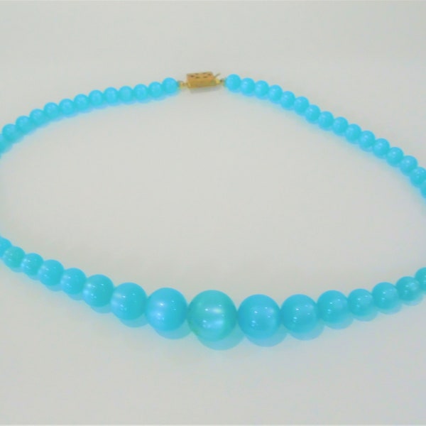 1930s Aqua Lucite Beaded Moonglow Necklace - RARE FIND!