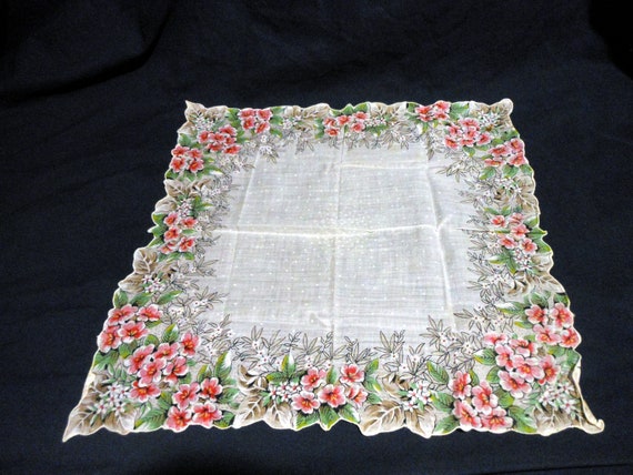 Linen Handkerchief - Floral Print - Mid Century - image 4