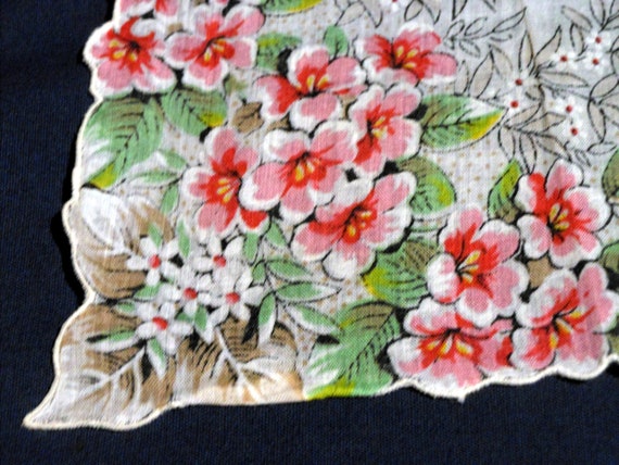 Linen Handkerchief - Floral Print - Mid Century - image 3
