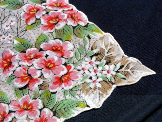 Linen Handkerchief - Floral Print - Mid Century - image 2
