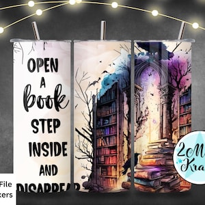Digital File- 20oz Sublimation Tumbler- Book Stack, Magical Halloween Style Crows and Magical Forest