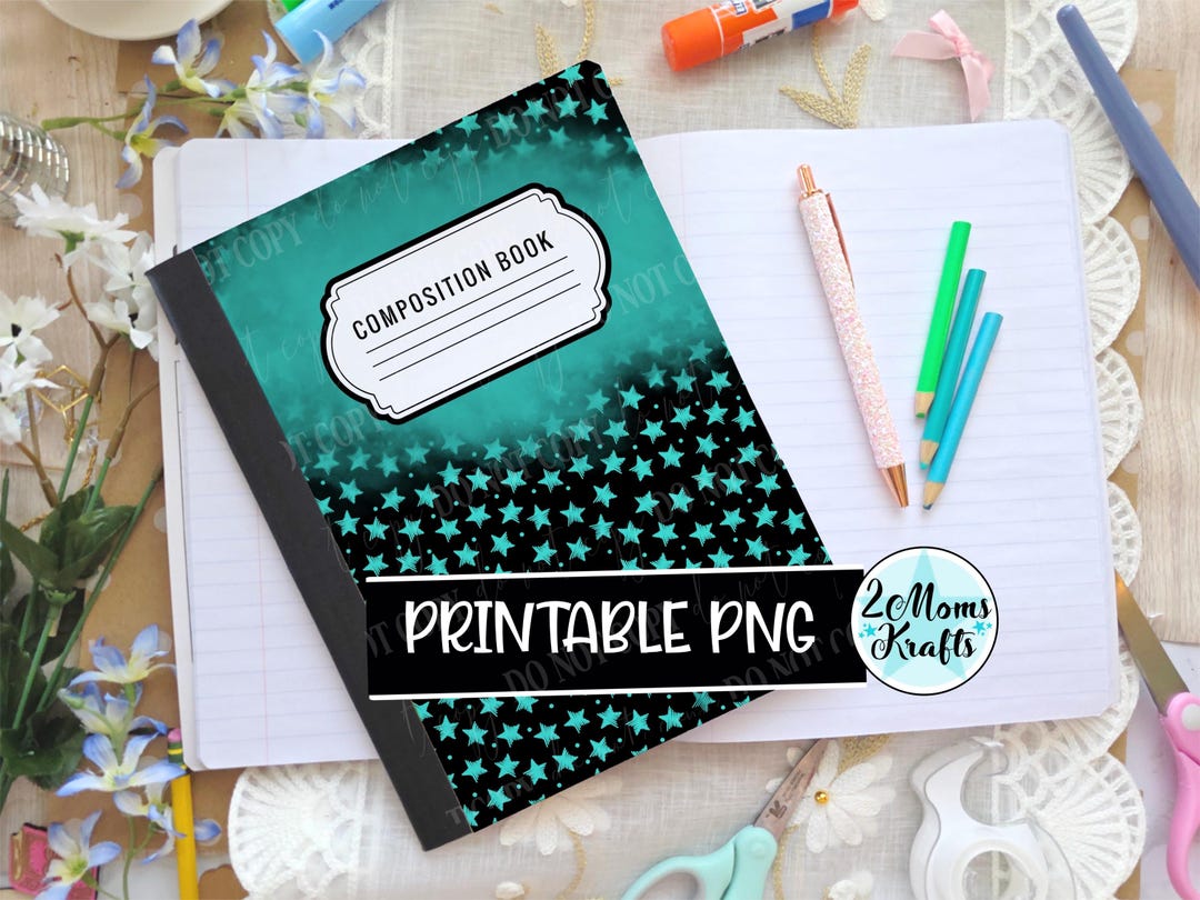 Turquoise Stars Checkered- Composition Notebook PNG Printables - Etsy
